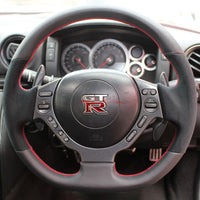 TISSO Premium Nappa Leather & Alcantara Steering Wheel (Red Stitching) Fits Nissan R35 GTR