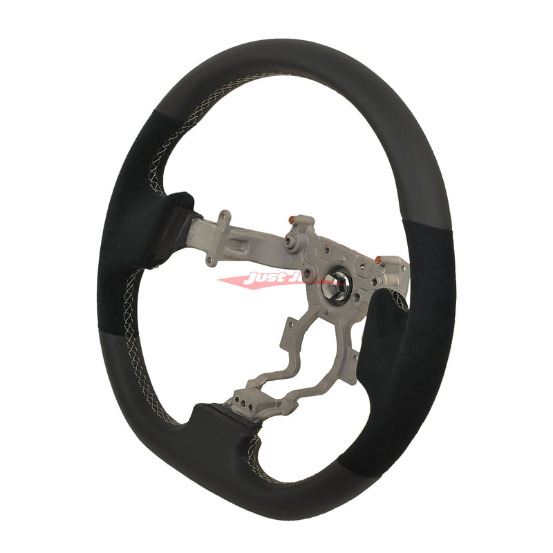 TISSO Premium Nappa Leather & Alcantara Steering Wheel (Grey Stitching) Fits Nissan R35 GTR