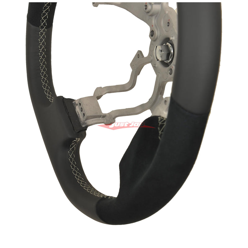 TISSO Premium Nappa Leather & Alcantara Steering Wheel (Grey Stitching) Fits Nissan R35 GTR