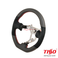 TISSO Premium Nappa Leather & Alcantara Steering Wheel (Red Stitching) Fits Nissan R34 Skyline GTR, S15 Silvia & 200SX