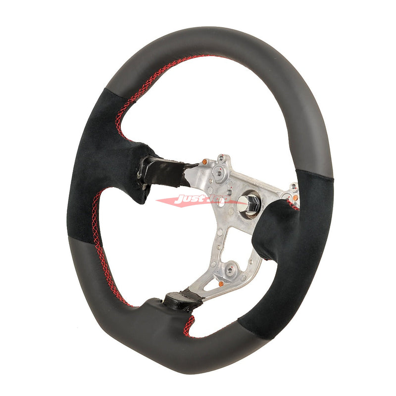 TISSO Premium Nappa Leather & Alcantara Steering Wheel (Red Stitching) Fits Nissan R34 Skyline GTR, S15 Silvia & 200SX