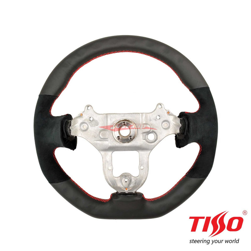 TISSO Premium Nappa Leather & Alcantara Steering Wheel (Red Stitching) Fits Nissan R34 Skyline GTR, S15 Silvia & 200SX