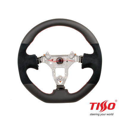 TISSO Premium Nappa Leather & Alcantara Steering Wheel (Red Stitching) Fits Nissan R34 Skyline GTR, S15 Silvia & 200SX