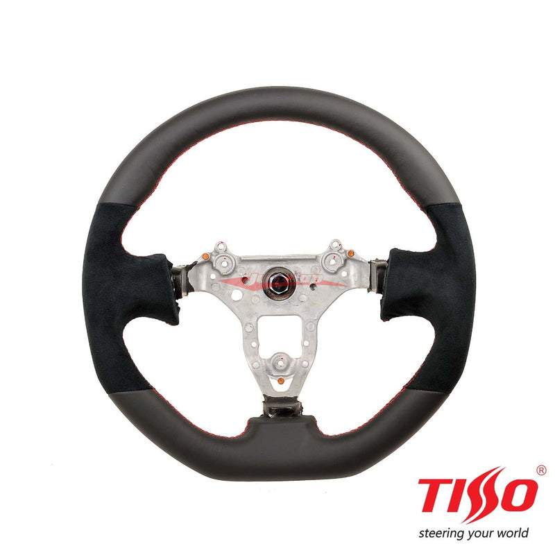 TISSO Premium Nappa Leather & Alcantara Steering Wheel (Red Stitching) Fits Nissan R34 Skyline GTR, S15 Silvia & 200SX
