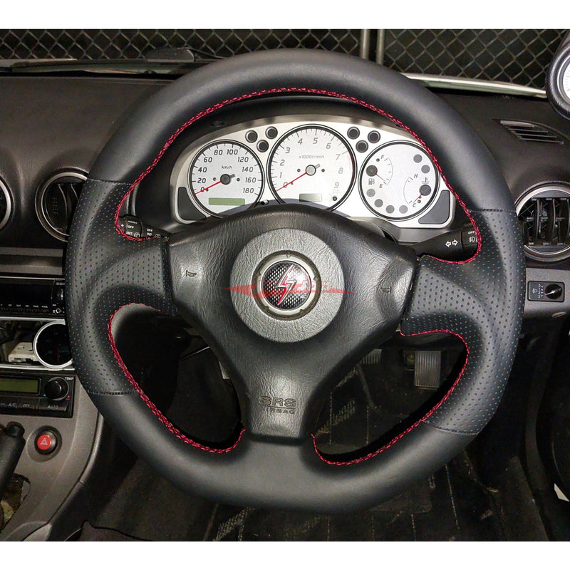 TISSO Premium Nappa & Perforated Nappa Leather Steering Wheel (Red Stitching) Fits Nissan R34 Skyline GTR , S15 Silvia & 200SX