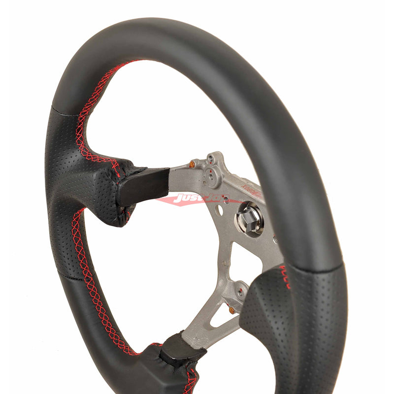 TISSO Premium Smooth & Perforated Nappa Leather Steering Wheel (Red Stitching) Fits Nissan R34 Skyline GTR , S15 Silvia & 200SX