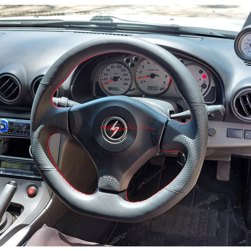 TISSO Premium Smooth & Perforated Nappa Leather Steering Wheel (Red Stitching) Fits Nissan R34 Skyline GTR , S15 Silvia & 200SX