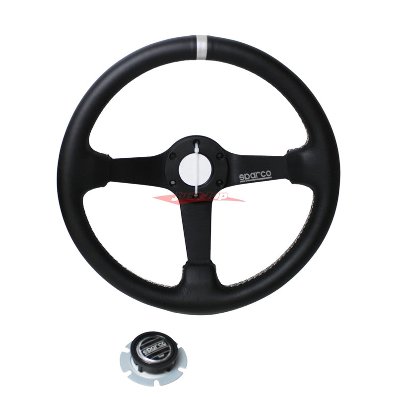 Sparco Style 90mm Deep Dish Steering Wheel - 350mm (Leather - Silver Stitching)